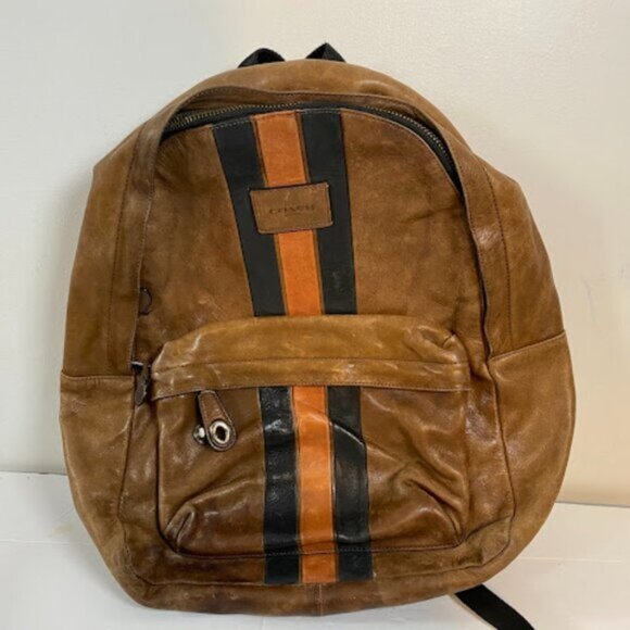 Genuine Coach Men's Patch Brown Black Leather Backpack - Picture 2 of 8